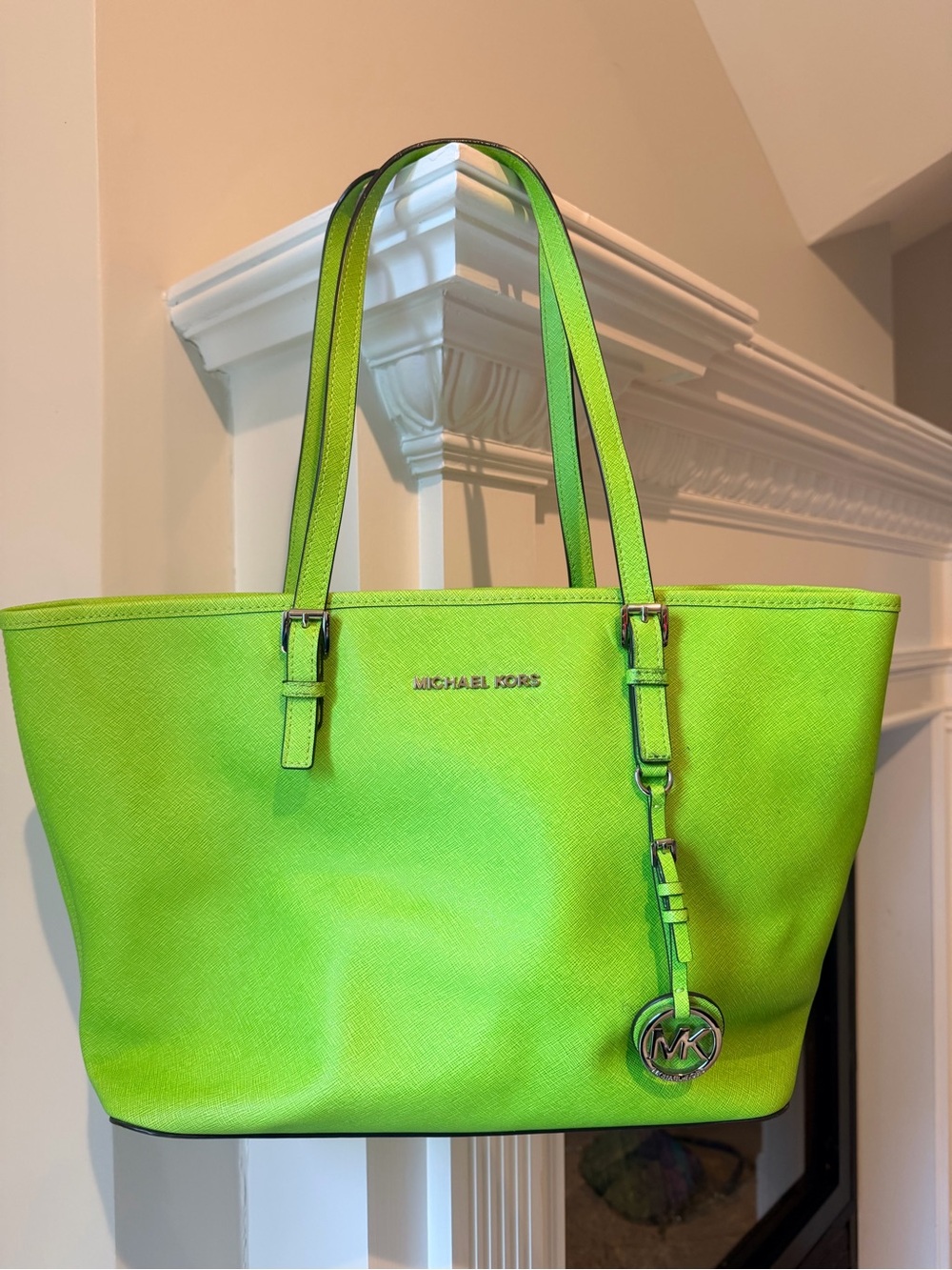 Michael Kors Neon Lime Saffiano Leather Tote
